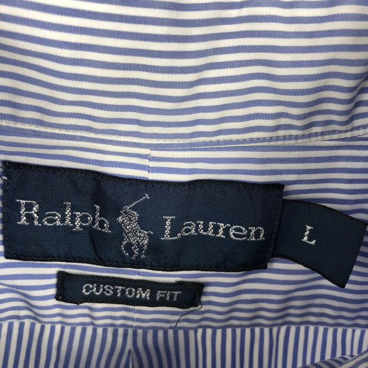 Ralph Lauren CUSTOM FIT short sleeve button down striped shirt men's size L cotton navy blue type Vintage Second Hand