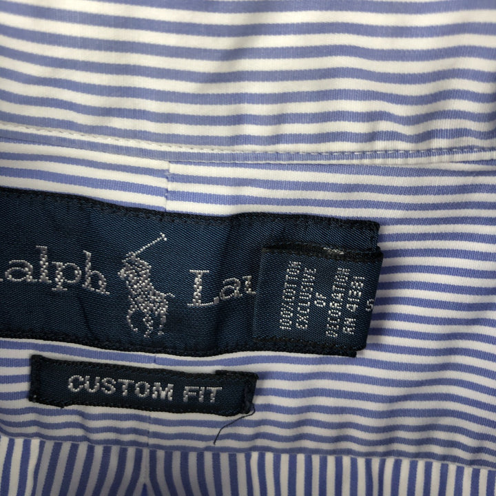 Ralph Lauren CUSTOM FIT short sleeve button down striped shirt men's size L cotton navy blue type Vintage Second Hand