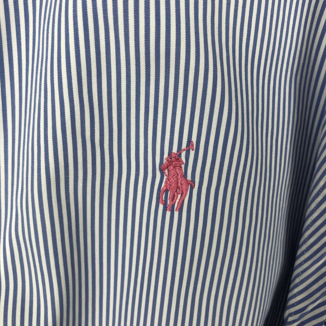 Ralph Lauren CUSTOM FIT short sleeve button down striped shirt men's size L cotton navy blue type Vintage Second Hand