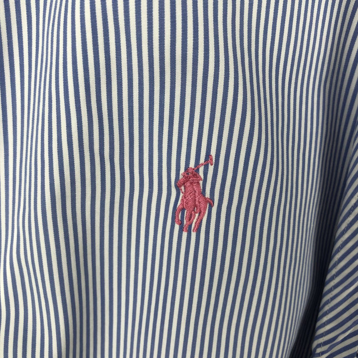 Ralph Lauren CUSTOM FIT short sleeve button down striped shirt men's size L cotton navy blue type Vintage Second Hand
