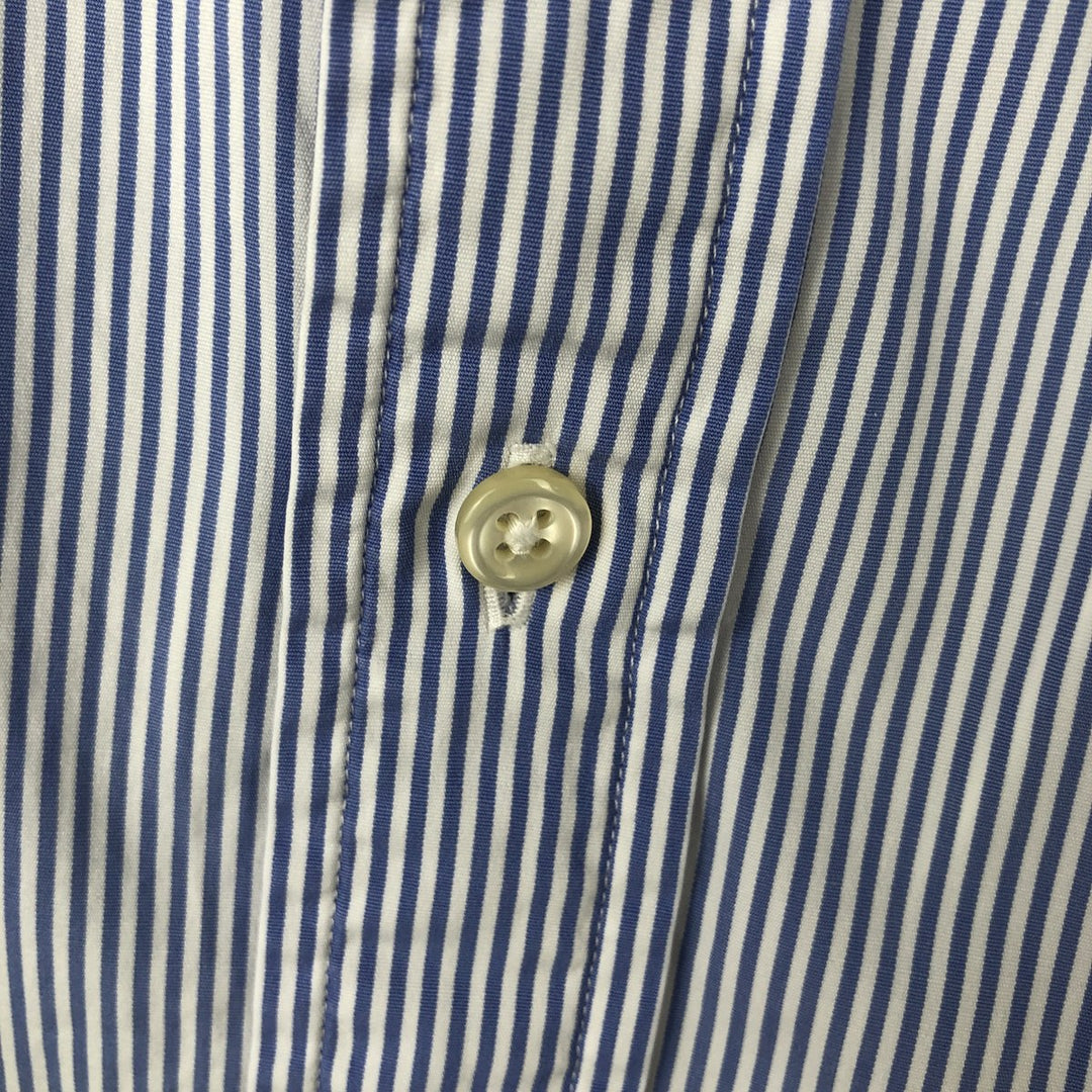 Ralph Lauren CUSTOM FIT short sleeve button down striped shirt men's size L cotton navy blue type Vintage Second Hand