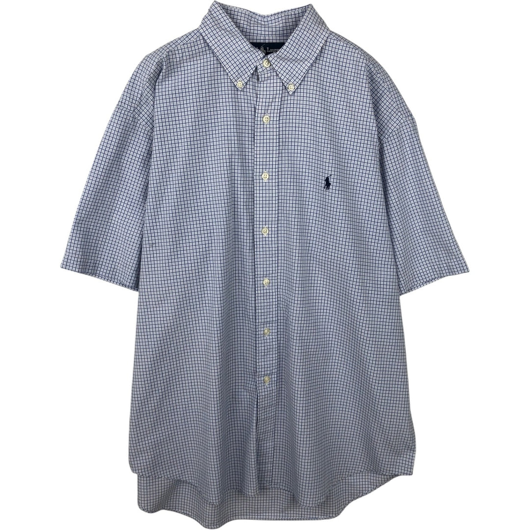 Ralph Lauren BLAKE short sleeve button down check shirt, men's size L cotton navy blue type Vintage Second Hand