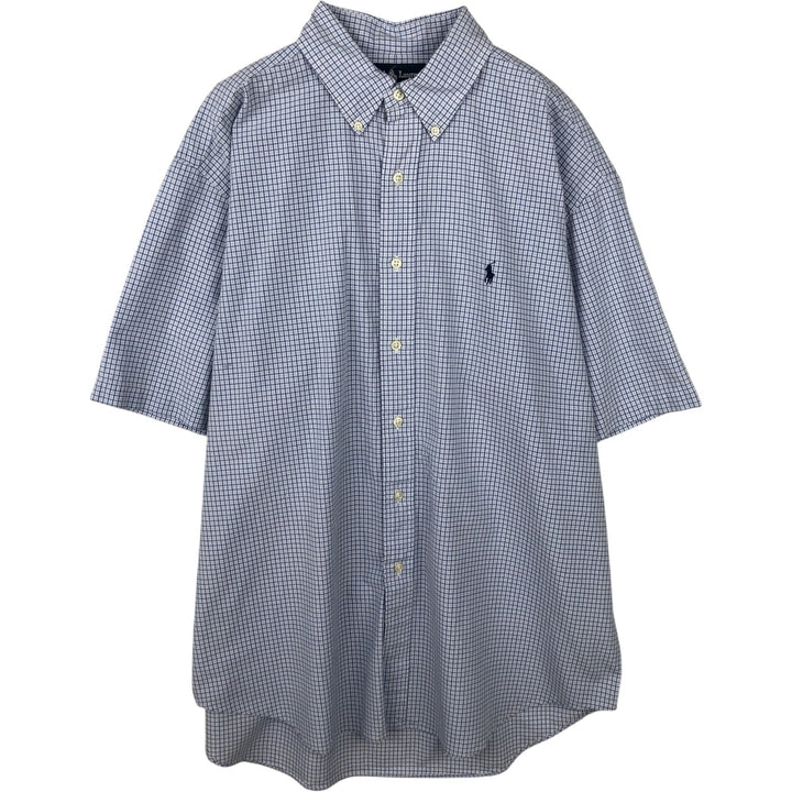 Ralph Lauren BLAKE short sleeve button down check shirt, men's size L cotton navy blue type Vintage Second Hand