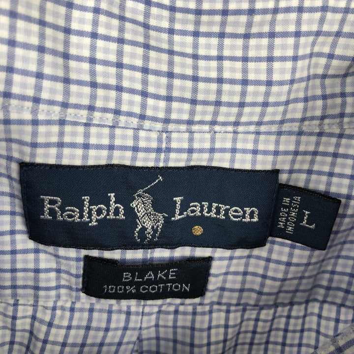 Ralph Lauren BLAKE short sleeve button down check shirt, men's size L cotton navy blue type Vintage Second Hand