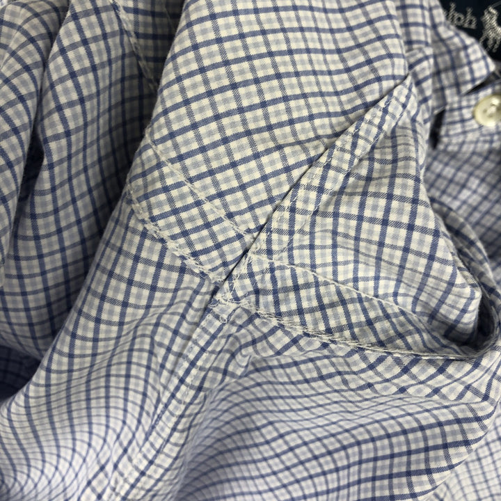 Ralph Lauren BLAKE short sleeve button down check shirt, men's size L cotton navy blue type Vintage Second Hand