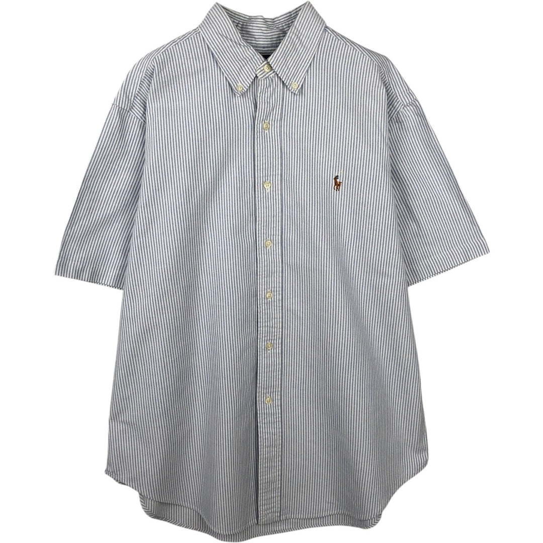 Ralph Lauren Classic Fit short sleeve button down striped shirt, men's size L cotton Blue type light blue Vintage Second Hand
