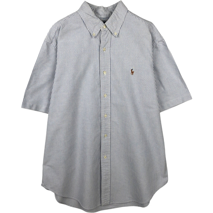 Ralph Lauren Classic Fit short sleeve button down striped shirt, men's size L cotton Blue type light blue Vintage Second Hand