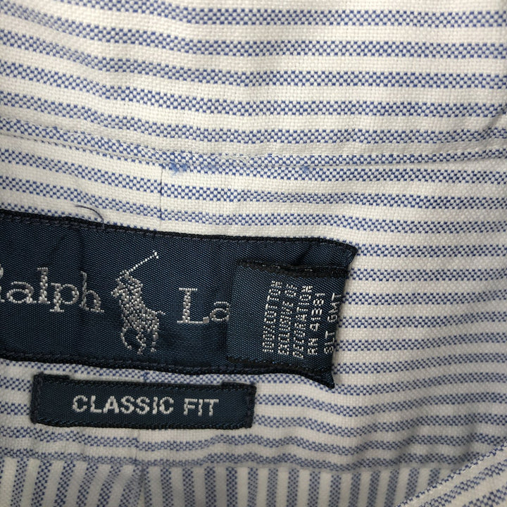 Ralph Lauren Classic Fit short sleeve button down striped shirt, men's size L cotton Blue type light blue Vintage Second Hand