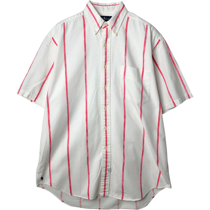 Ralph Lauren short sleeve button down striped shirt, men's size M cotton white type Vintage Second Hand