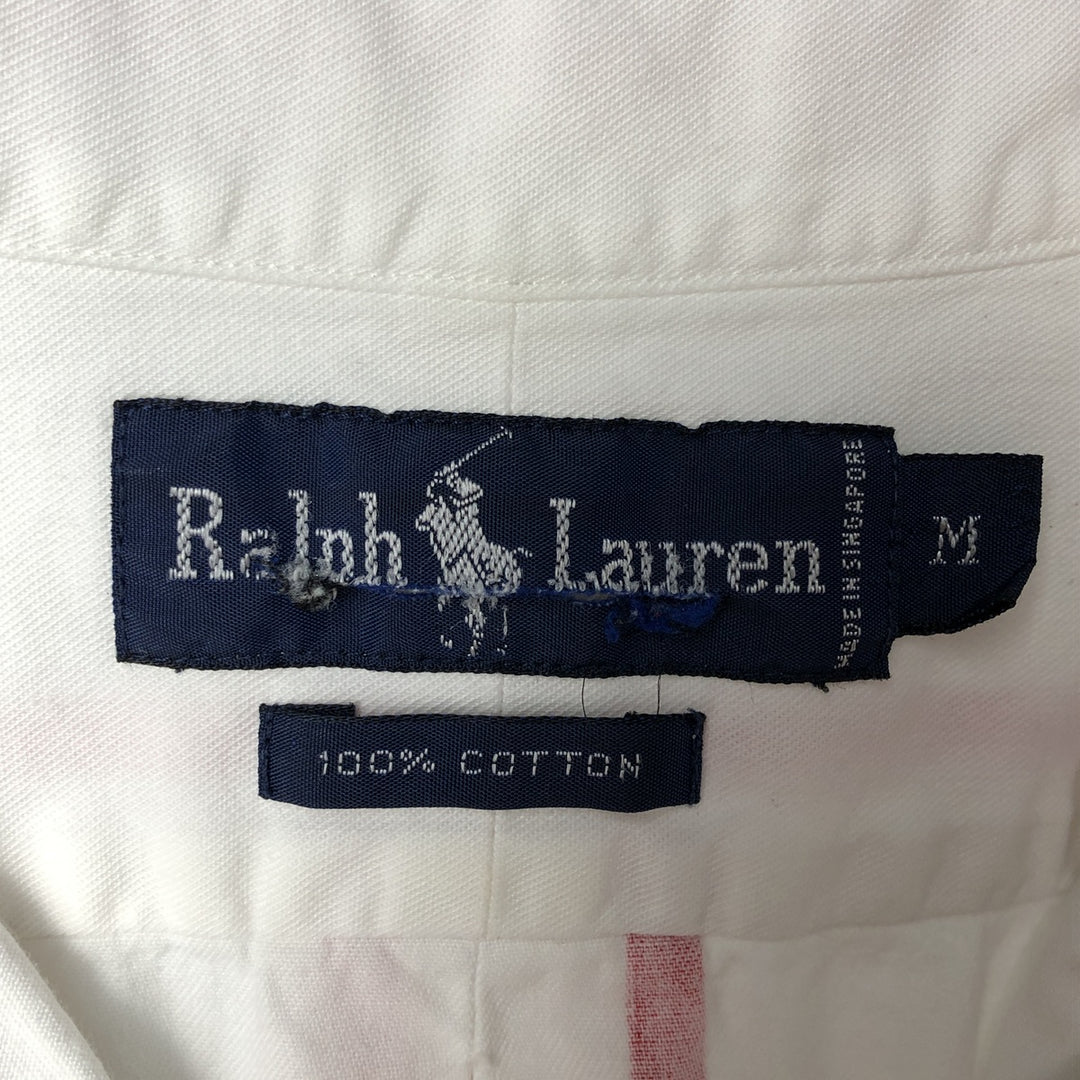 Ralph Lauren short sleeve button down striped shirt, men's size M cotton white type Vintage Second Hand