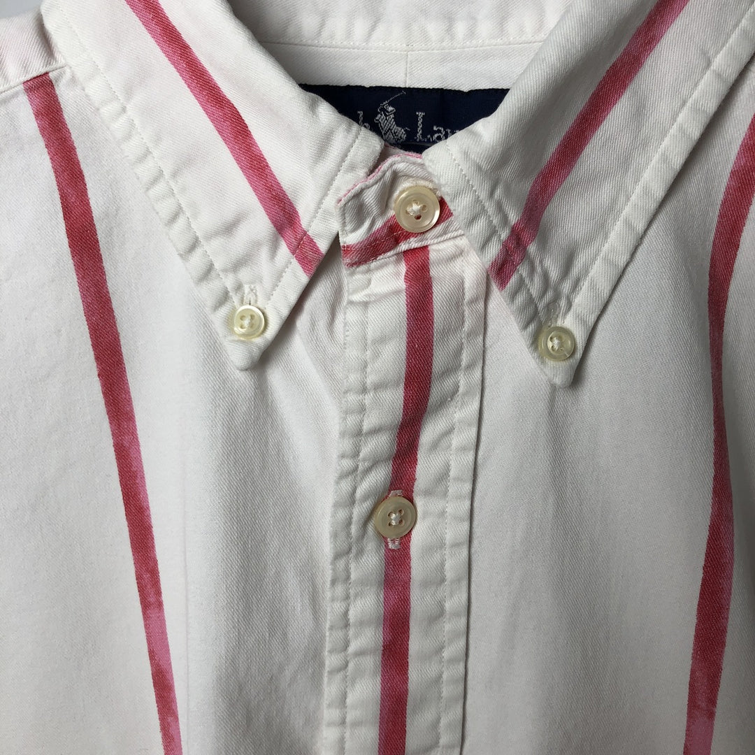 Ralph Lauren short sleeve button down striped shirt, men's size M cotton white type Vintage Second Hand
