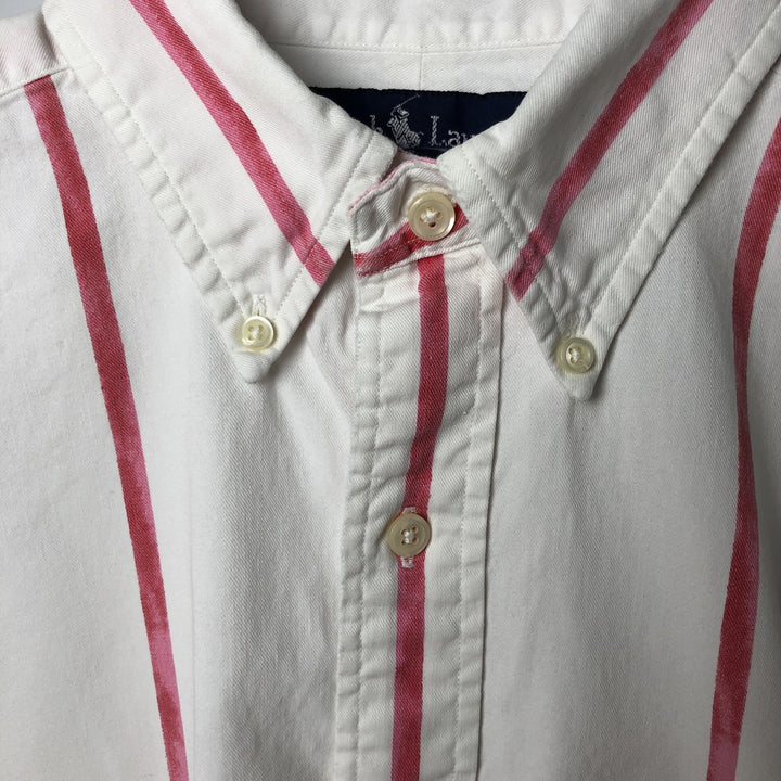 Ralph Lauren short sleeve button down striped shirt, men's size M cotton white type Vintage Second Hand
