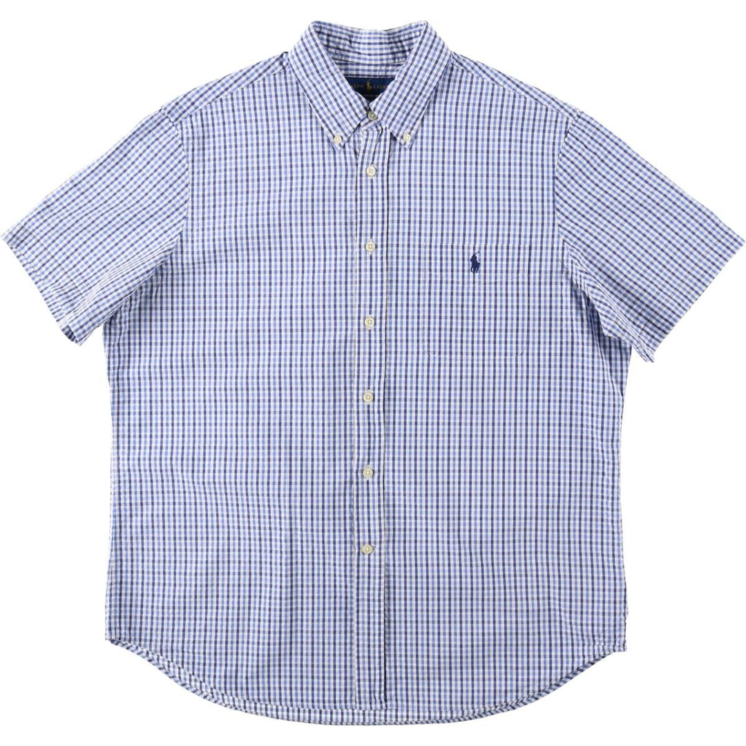 Ralph Lauren SEERSUCKER Short-Sleeve Button-Down Check Shirt, Men's Size L (approx.) cotton white type Vintage Second Hand