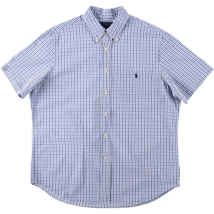 Ralph Lauren SEERSUCKER Short-Sleeve Button-Down Check Shirt, Men's Size L (approx.) cotton white type Vintage Second Hand