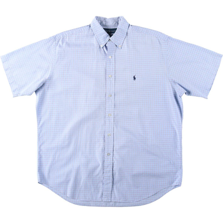 Ralph Lauren BLAKE short sleeve button down check shirt, men's size L cotton Blue type light blue Vintage Second Hand