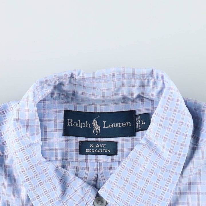 Ralph Lauren BLAKE short sleeve button down check shirt, men's size L cotton Blue type light blue Vintage Second Hand