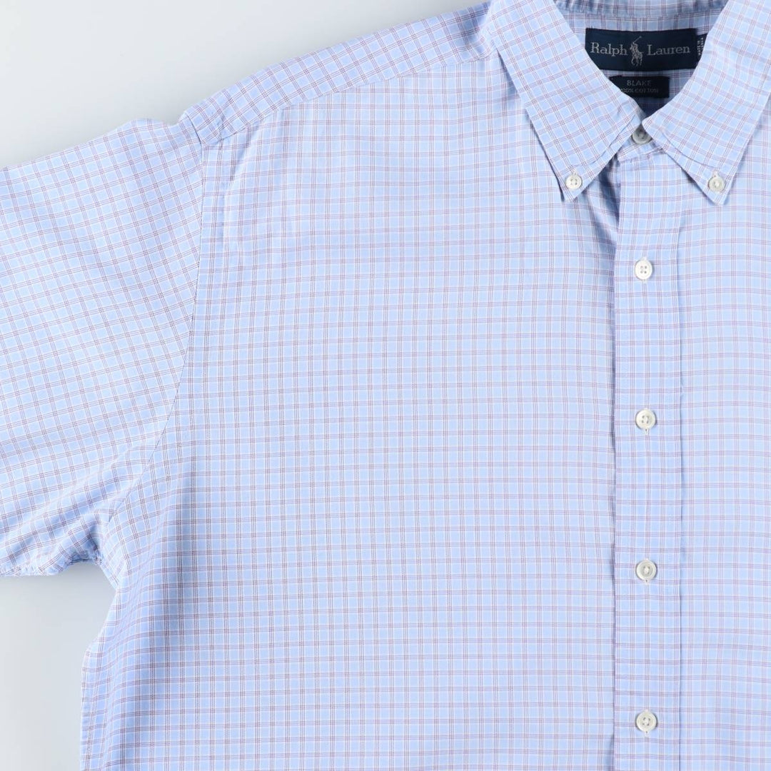 Ralph Lauren BLAKE short sleeve button down check shirt, men's size L cotton Blue type light blue Vintage Second Hand