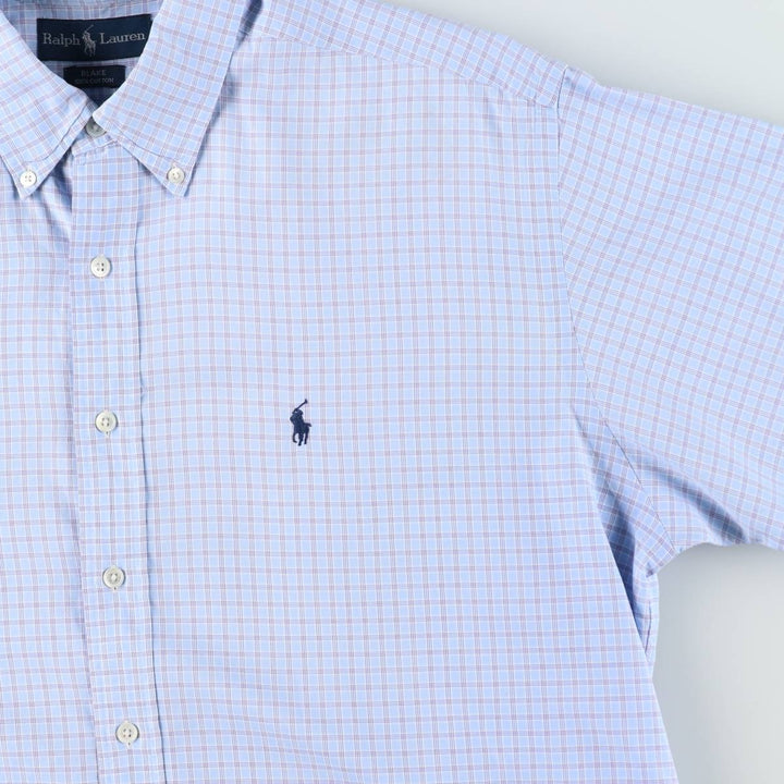 Ralph Lauren BLAKE short sleeve button down check shirt, men's size L cotton Blue type light blue Vintage Second Hand
