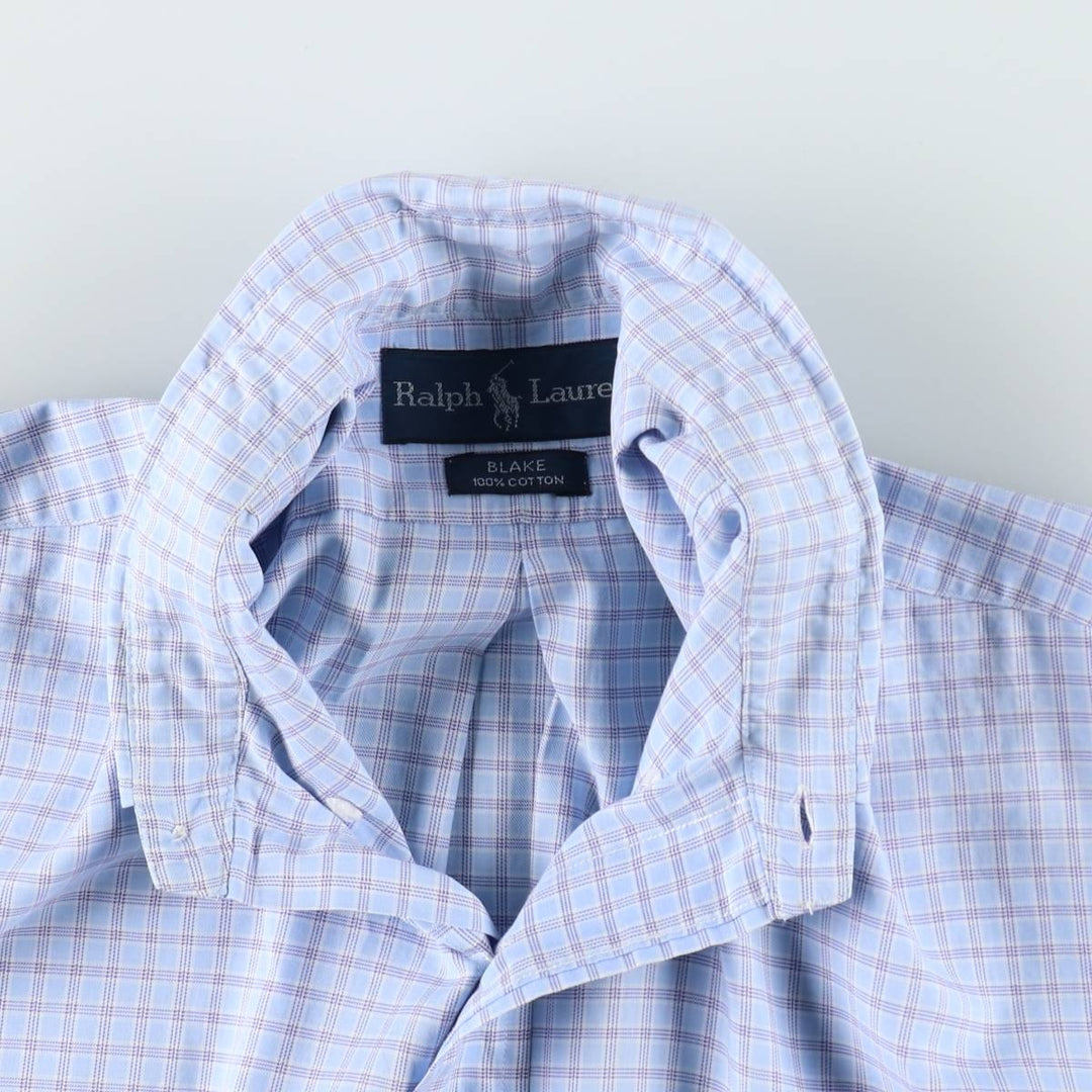 Ralph Lauren BLAKE short sleeve button down check shirt, men's size L cotton Blue type light blue Vintage Second Hand