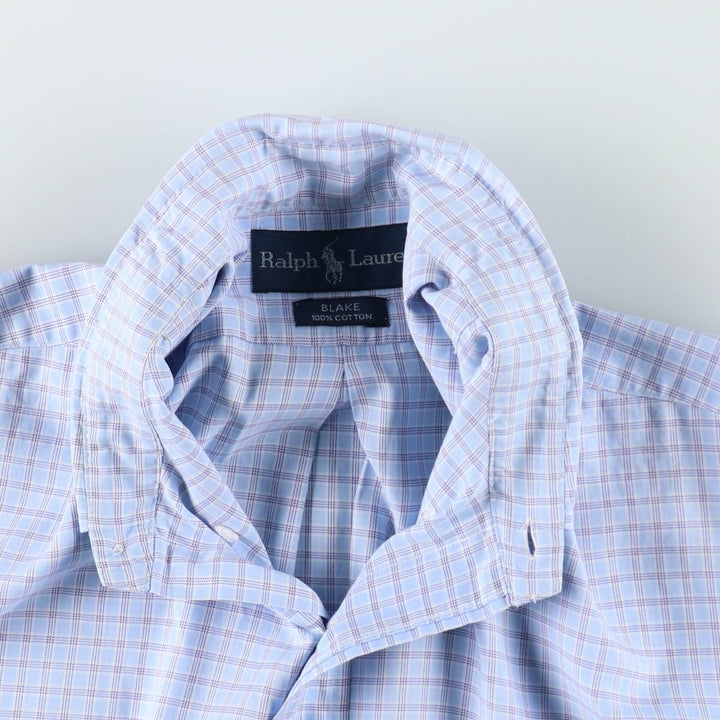Ralph Lauren BLAKE short sleeve button down check shirt, men's size L cotton Blue type light blue Vintage Second Hand