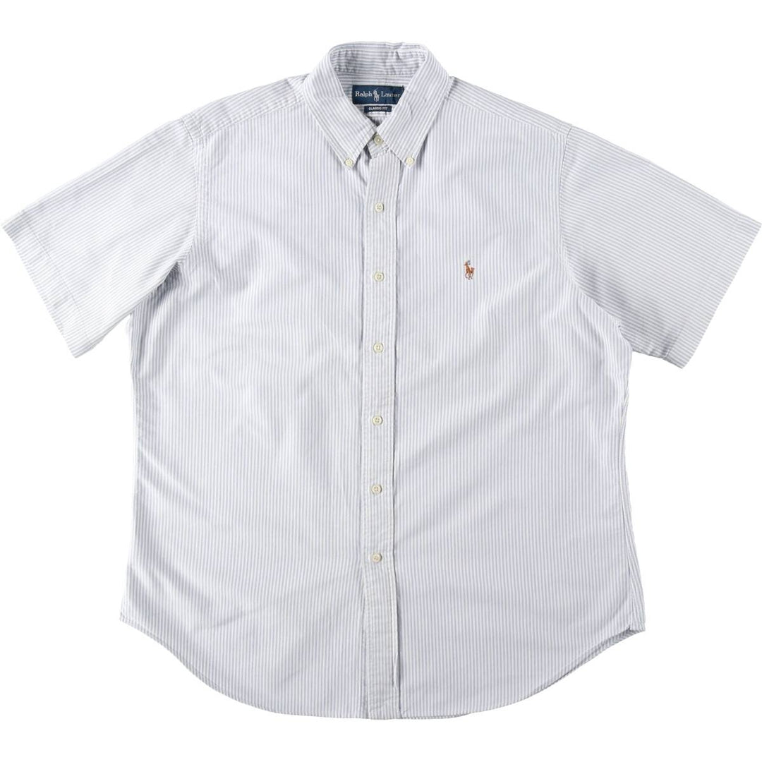 Ralph Lauren Classic Fit short sleeve button down striped shirt, men's size L cotton white type Vintage Second Hand