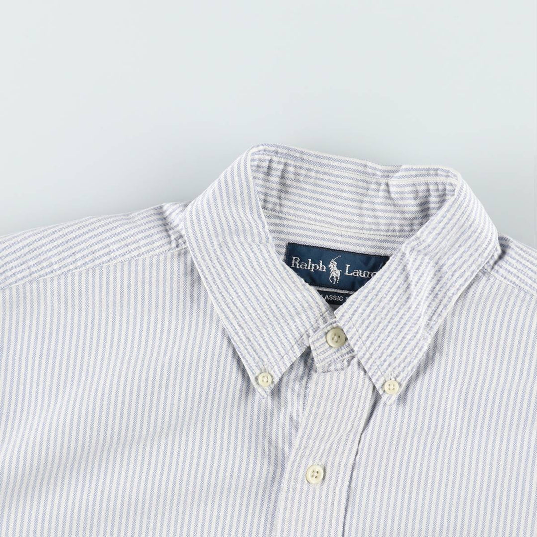 Ralph Lauren Classic Fit short sleeve button down striped shirt, men's size L cotton white type Vintage Second Hand
