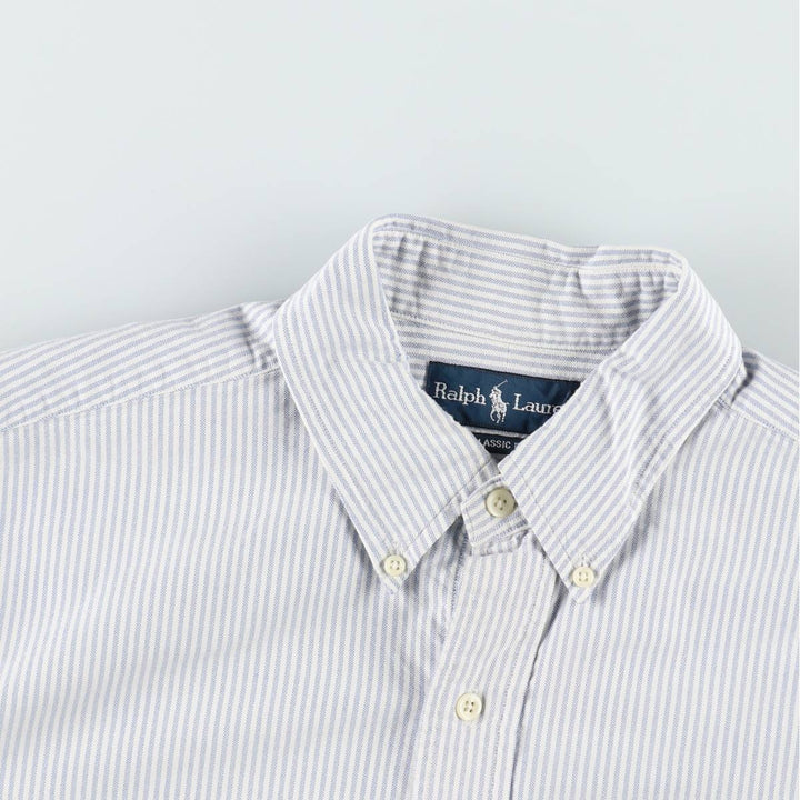 Ralph Lauren Classic Fit short sleeve button down striped shirt, men's size L cotton white type Vintage Second Hand