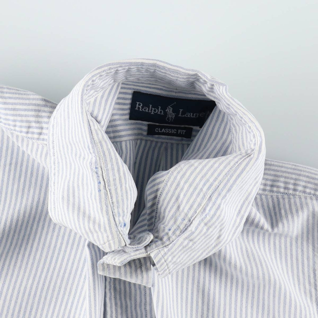 Ralph Lauren Classic Fit short sleeve button down striped shirt, men's size L cotton white type Vintage Second Hand