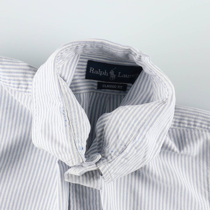 Ralph Lauren Classic Fit short sleeve button down striped shirt, men's size L cotton white type Vintage Second Hand