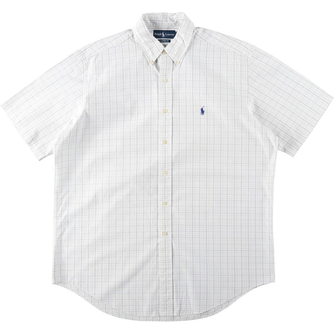 Ralph Lauren Classic Fit Short Sleeve Button Down Check Shirt Men's Size L cotton white type Vintage Second Hand