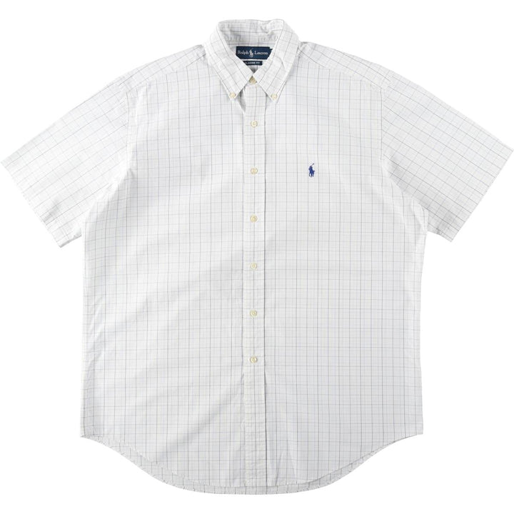 Ralph Lauren Classic Fit Short Sleeve Button Down Check Shirt Men's Size L cotton white type Vintage Second Hand