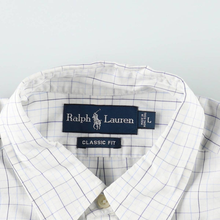 Ralph Lauren Classic Fit Short Sleeve Button Down Check Shirt Men's Size L cotton white type Vintage Second Hand