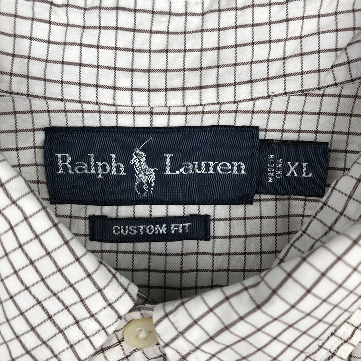 Ralph Lauren CUSTOM FIT short sleeve button down check shirt men's XL size cotton white type Vintage Second Hand
