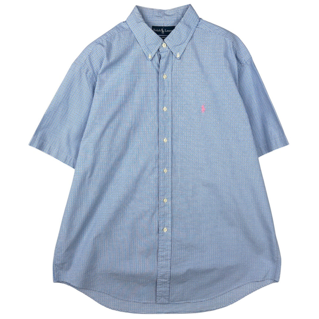 Ralph Lauren Classic Fit Short Sleeve Button Down Check Shirt Men's XL cotton Blue type light blue Vintage Second Hand