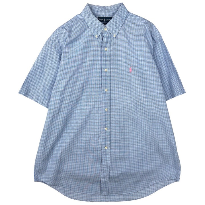Ralph Lauren Classic Fit Short Sleeve Button Down Check Shirt Men's XL cotton Blue type light blue Vintage Second Hand