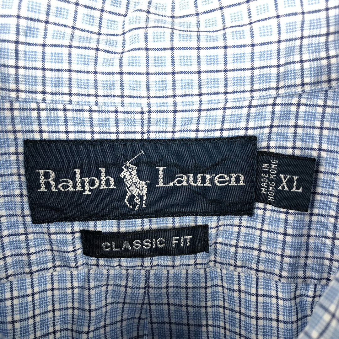 Ralph Lauren Classic Fit Short Sleeve Button Down Check Shirt Men's XL cotton Blue type light blue Vintage Second Hand