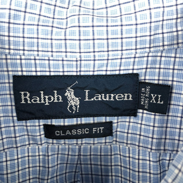 Ralph Lauren Classic Fit Short Sleeve Button Down Check Shirt Men's XL cotton Blue type light blue Vintage Second Hand