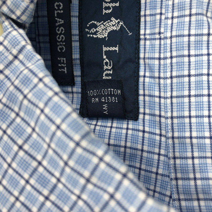 Ralph Lauren Classic Fit Short Sleeve Button Down Check Shirt Men's XL cotton Blue type light blue Vintage Second Hand