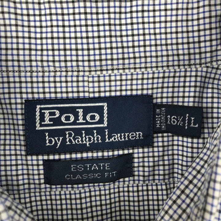 Ralph Lauren POLO by Ralph Lauren ESTATE CLASSIC FIT Short-Sleeve Cotton Check Shirt, Men's Size L (approx.) cotton white type Vintage Second Hand