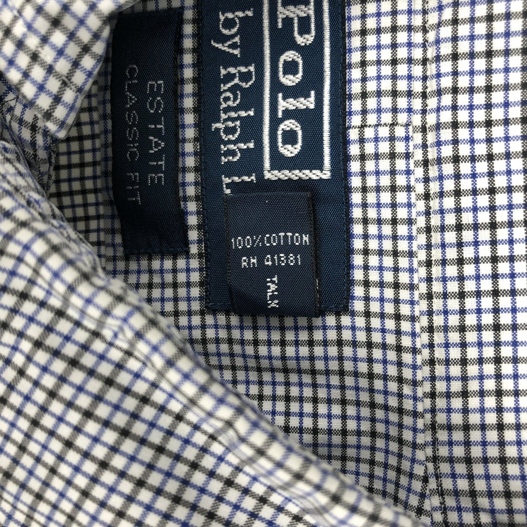 Ralph Lauren POLO by Ralph Lauren ESTATE CLASSIC FIT Short-Sleeve Cotton Check Shirt, Men's Size L (approx.) cotton white type Vintage Second Hand