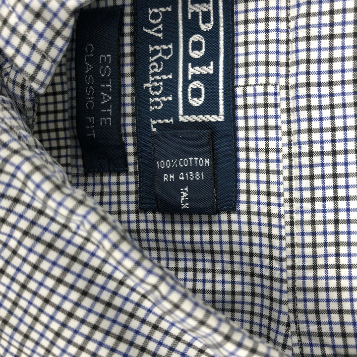 Ralph Lauren POLO by Ralph Lauren ESTATE CLASSIC FIT Short-Sleeve Cotton Check Shirt, Men's Size L (approx.) cotton white type Vintage Second Hand