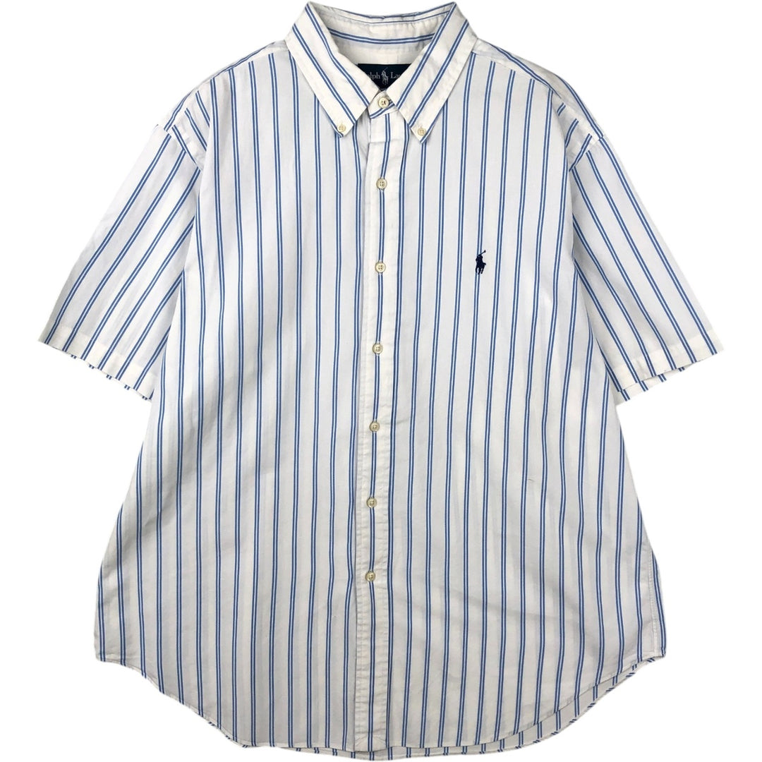 Ralph Lauren Classic Fit short sleeve button down striped shirt, men's XL size cotton white type Vintage Second Hand