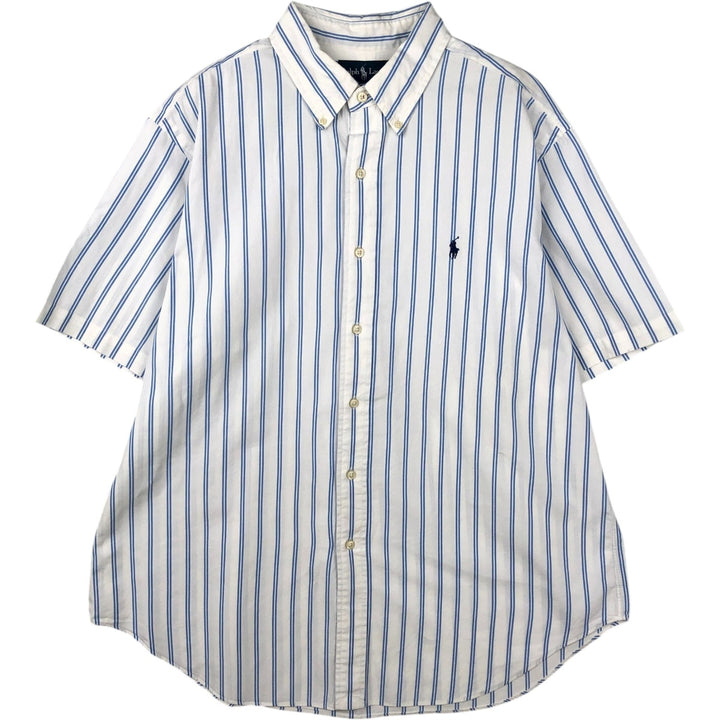 Ralph Lauren Classic Fit short sleeve button down striped shirt, men's XL size cotton white type Vintage Second Hand