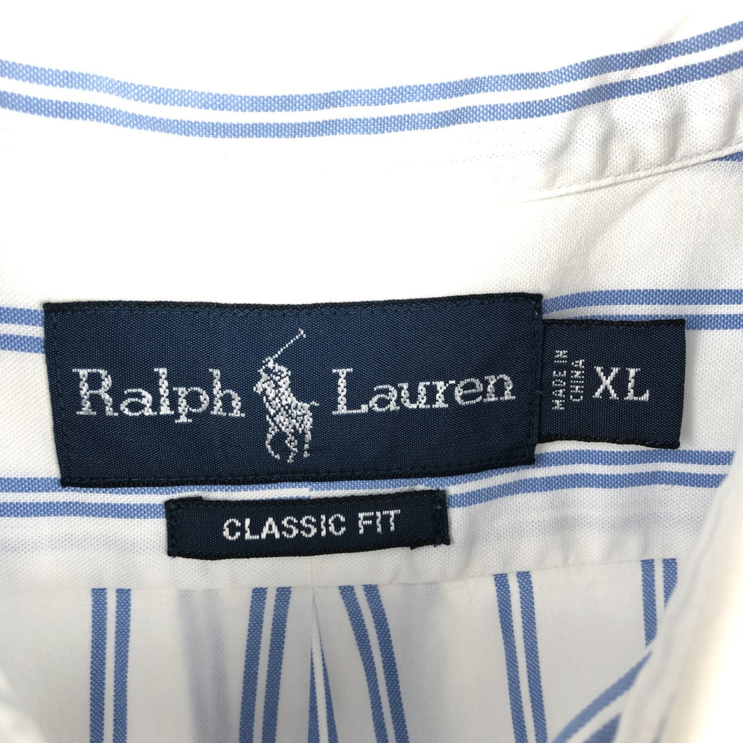 Ralph Lauren Classic Fit short sleeve button down striped shirt, men's XL size cotton white type Vintage Second Hand