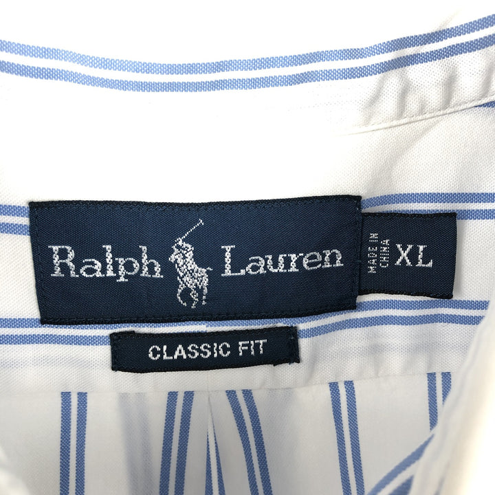 Ralph Lauren Classic Fit short sleeve button down striped shirt, men's XL size cotton white type Vintage Second Hand