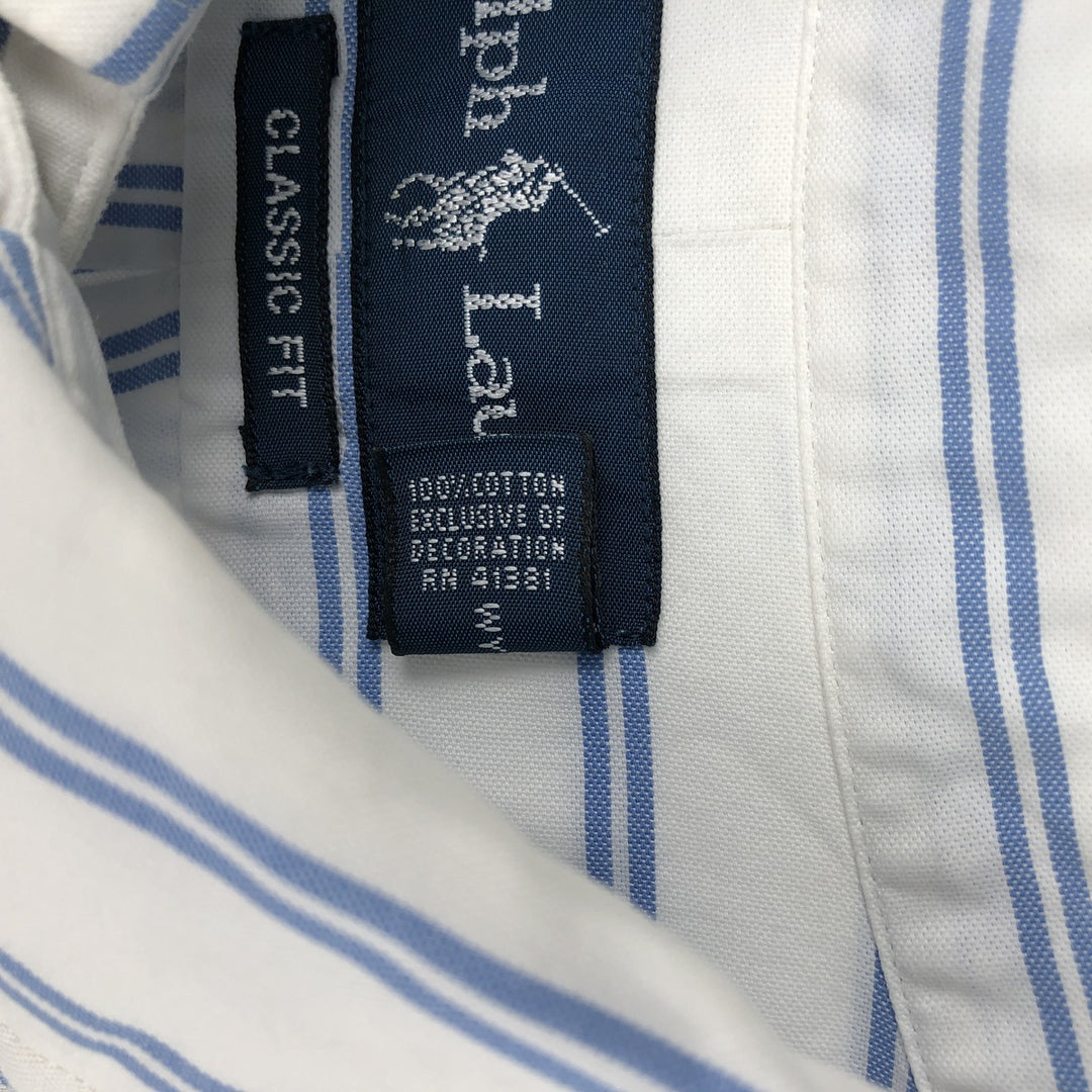 Ralph Lauren Classic Fit short sleeve button down striped shirt, men's XL size cotton white type Vintage Second Hand