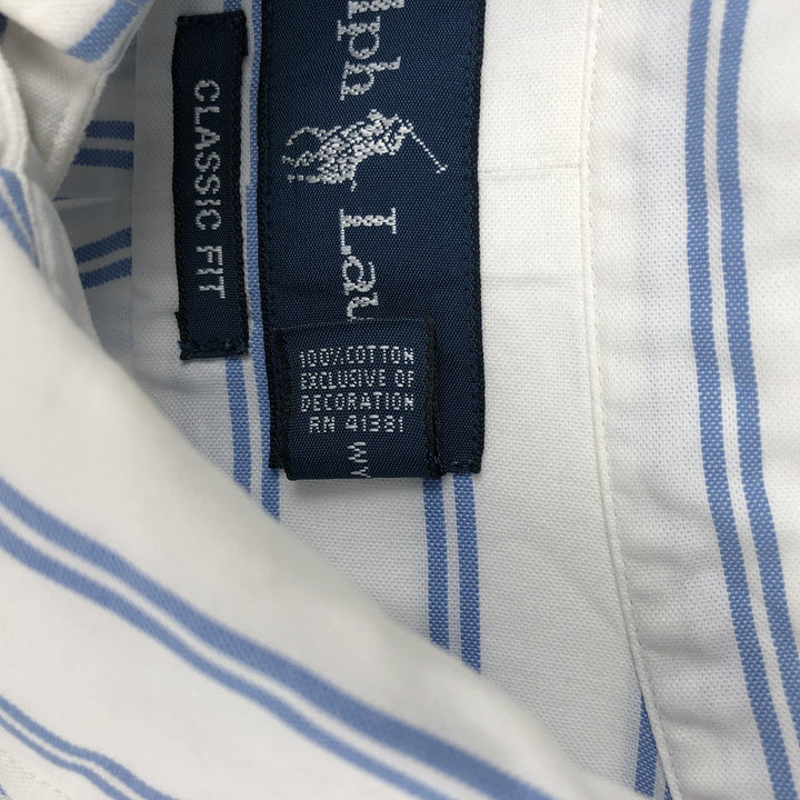 Ralph Lauren Classic Fit short sleeve button down striped shirt, men's XL size cotton white type Vintage Second Hand