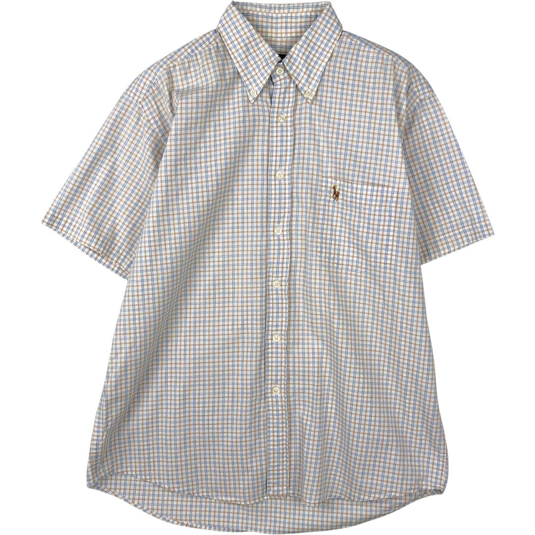 Ralph Lauren POLO by Ralph Lauren YARMOUTH Short-Sleeve Button-Down Check Shirt, Men's Size M (approx.) cotton white type Vintage Second Hand