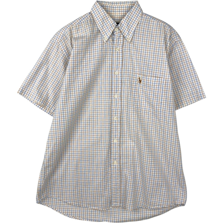 Ralph Lauren POLO by Ralph Lauren YARMOUTH Short-Sleeve Button-Down Check Shirt, Men's Size M (approx.) cotton white type Vintage Second Hand