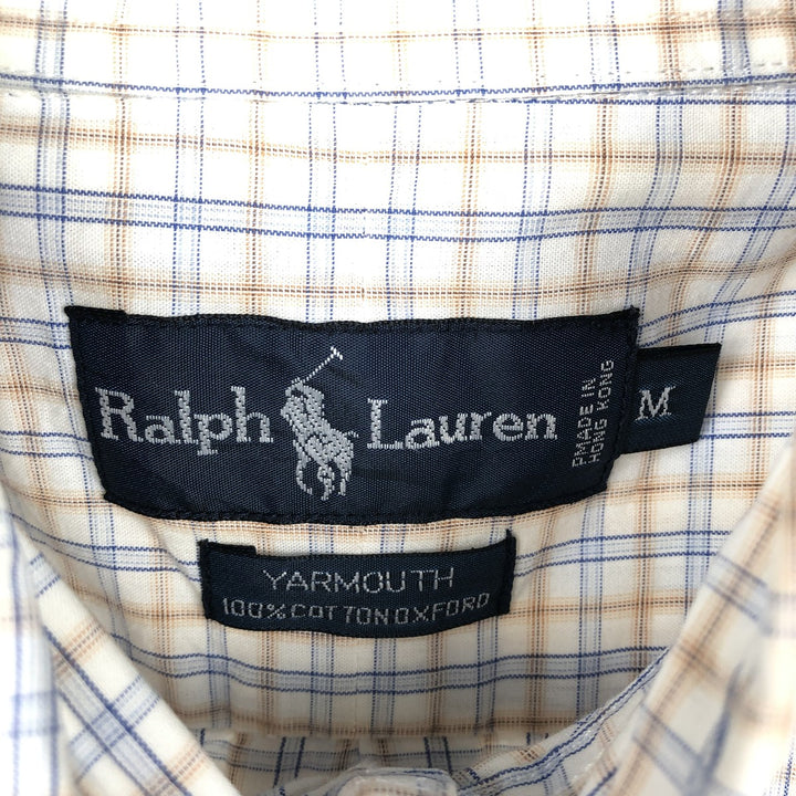 Ralph Lauren POLO by Ralph Lauren YARMOUTH Short-Sleeve Button-Down Check Shirt, Men's Size M (approx.) cotton white type Vintage Second Hand